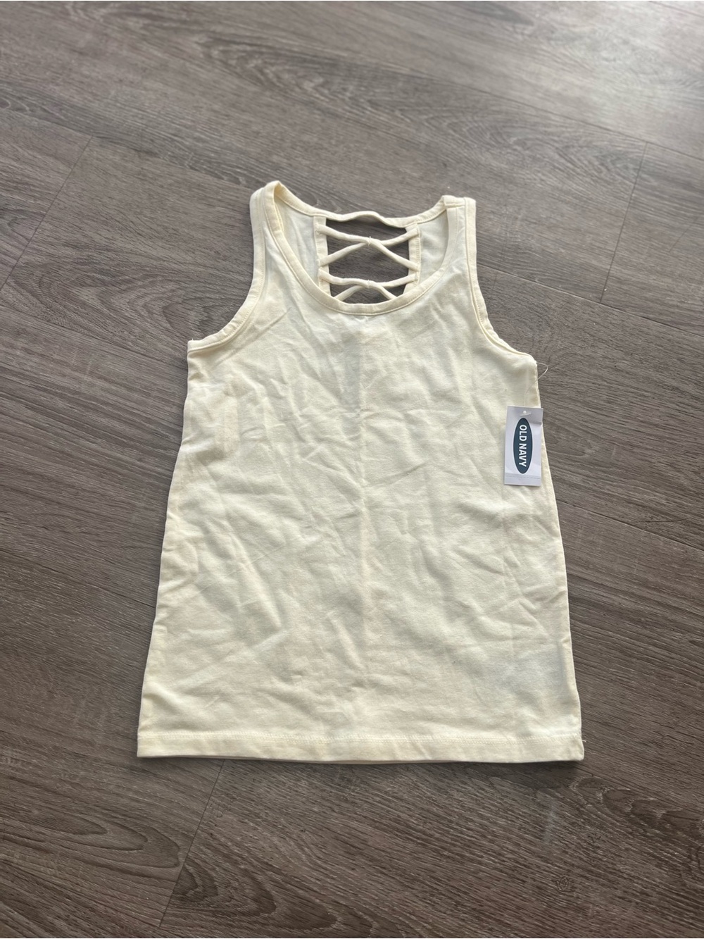 Old Navy Tank Top Girls Size S 6-7 Cream Criss Cross Back Sleeveless NWT